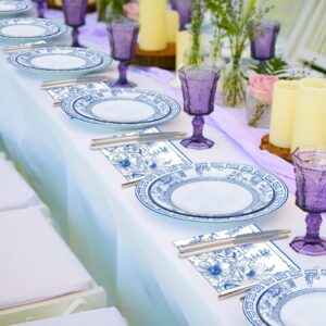 180PCS Blue White Floral Party Supplies Serve 60, Blue Flower Party Paper Plates and Napkins Kit for Bridal Baby Shower Wedding Tea Party Decorations, Includes Dinner Plates, Dessert Plates, Napkins