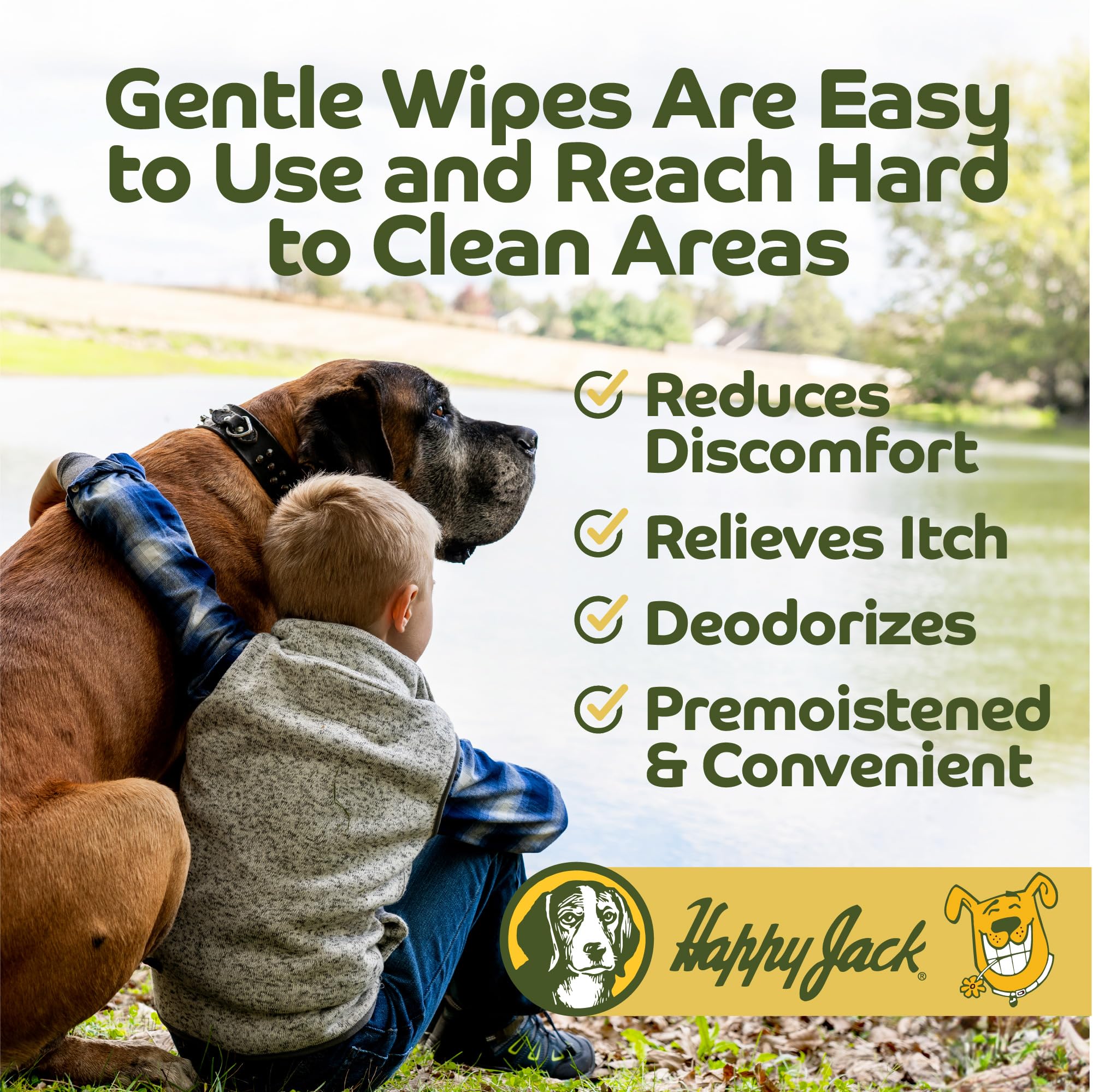 HAPPY JACK Dog Ear Wipes with Aloe, Ear Wipes for Dogs to Soothe Itch and Discomfort from Dog Ear Infection, Aloe Vera-Cucumber Dog Ear Cleaner Wipes are Great for Dog Itchy Ear Relief, 100 Ct