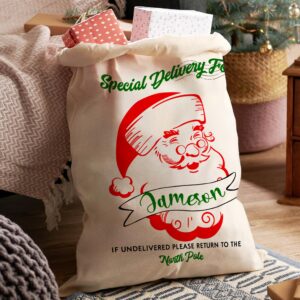 Custom Christmas Santa Sack, Personalized Xmas Sacks, Customized Drawstring Gift Bag for Presents, North Pole Gifts Pouch (Small)