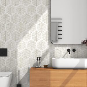 Modern Peel and Stick Wallpaper 17.3''×78.8'' Self Adhesive Wallpaper Boho Contact Paper Beige and White Geometric Wallpaper Removable Decorative Wallpaper for Bedroom Bathroom Cabinets Decor Vinyl