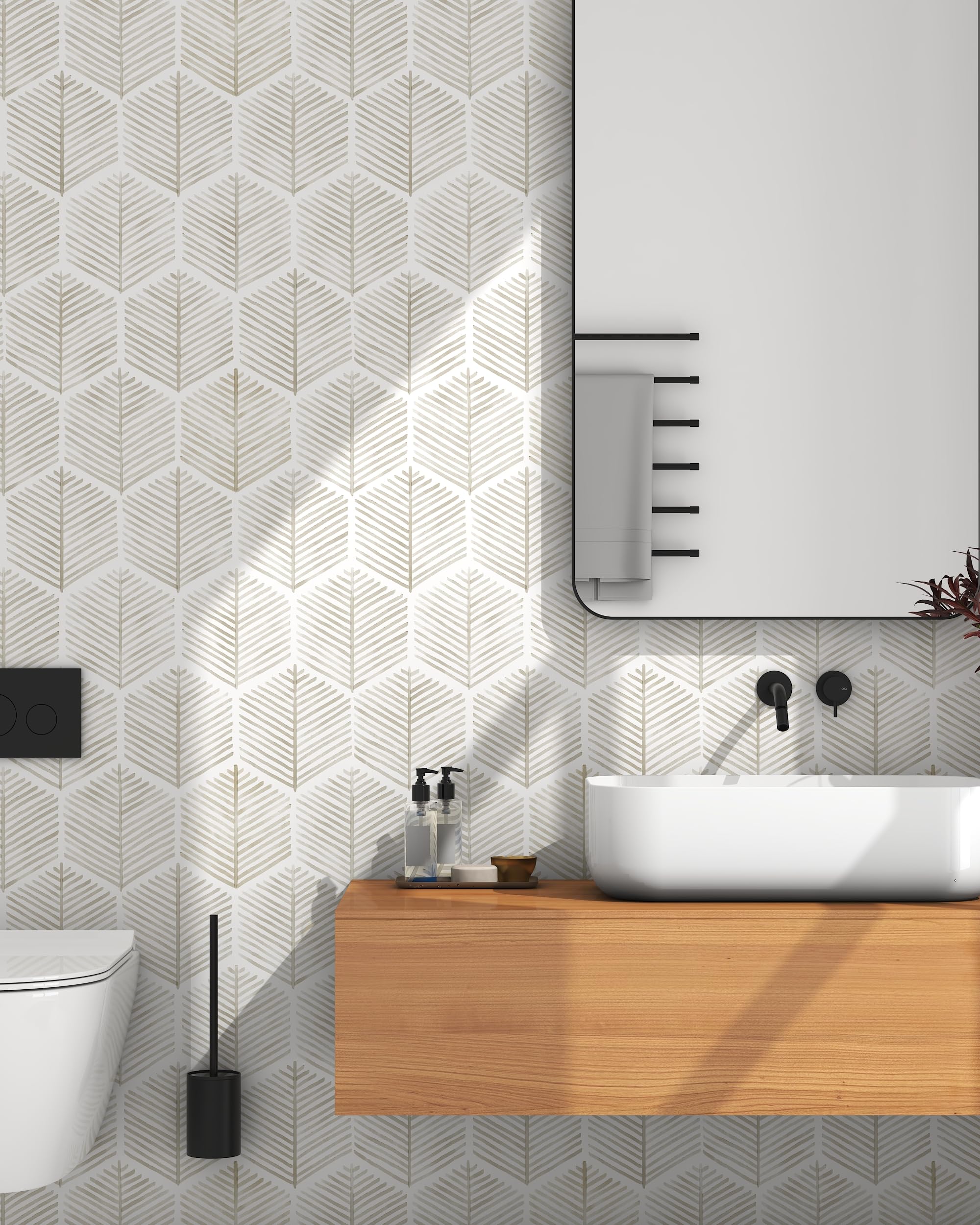 Modern Peel and Stick Wallpaper 17.3''×78.8'' Self Adhesive Wallpaper Boho Contact Paper Beige and White Geometric Wallpaper Removable Decorative Wallpaper for Bedroom Bathroom Cabinets Decor Vinyl