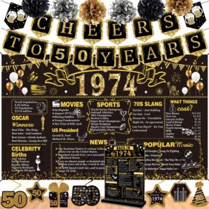 50th birthday decorations for men women,16pcs back in 1974 party banner decorations,including vintage 1974 backdrop,cheers to 50 years banner,7 hanging swirl,1974 poster anniversary card,6 paper poms