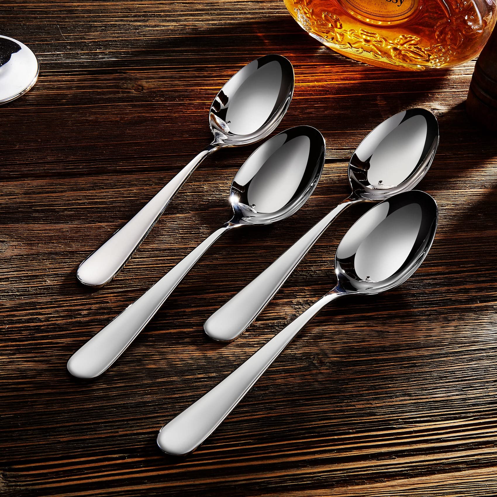 KEAWELL Premium Louise Spoons Set, Set of 4, 18/10 Stainless Steel, Exceptional mirror finish, Dishwasher Safe (7.7" Dinner Spoon)