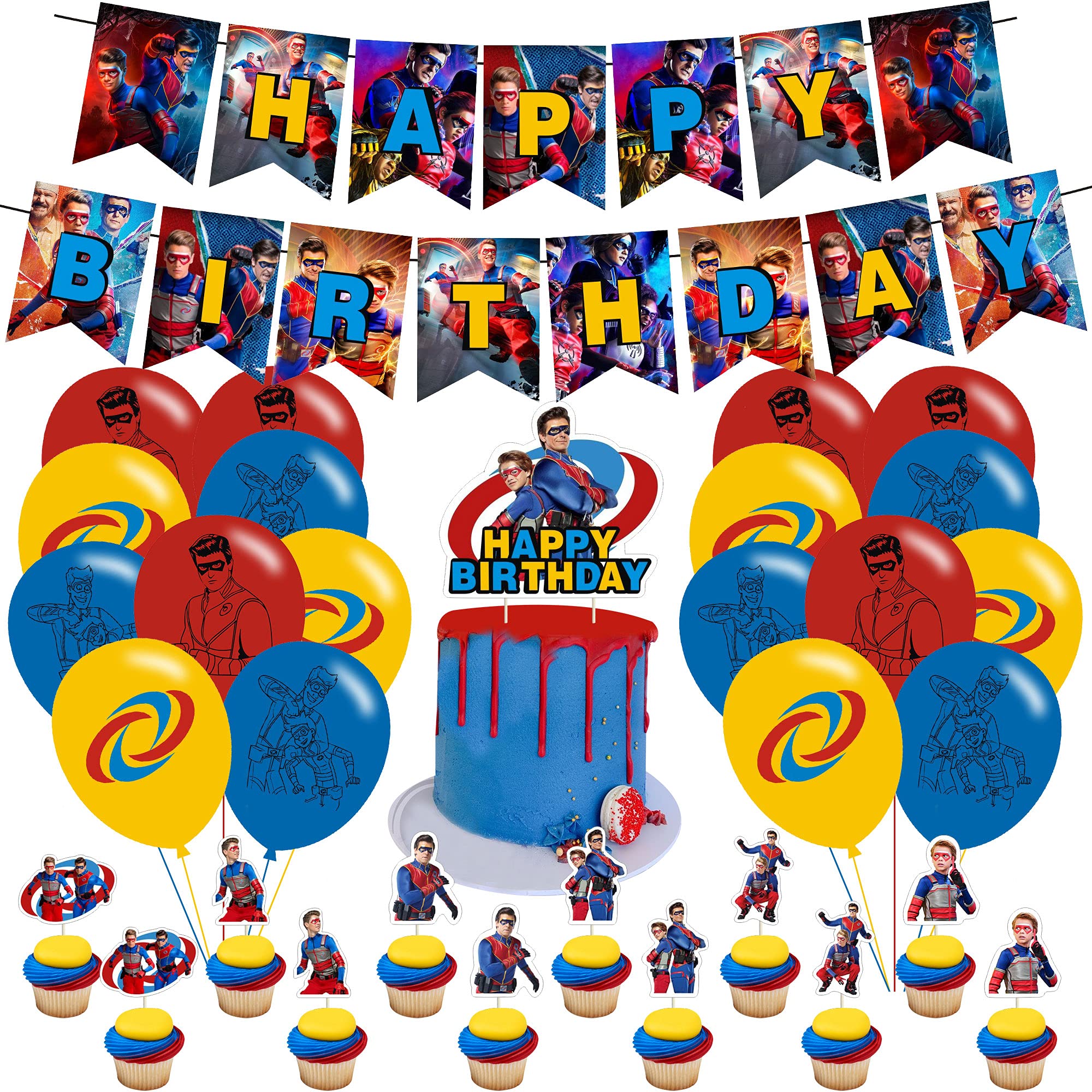 Henry Birthday Party Decorations, TV Show Themed Party Supplies Set with Happy Birthday Banner Cake Cupcake Toppers Latex Balloons for Fans Birthday Baby Shower Party Favors