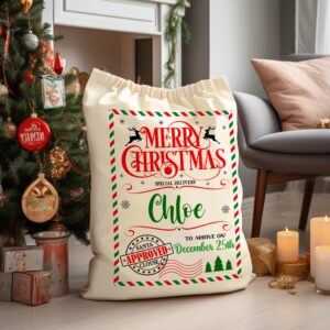 Custom Christmas Santa Sack, Personalized Xmas Sacks, Customized Drawstring Gift Bag for Presents, North Pole Gifts Pouch (Small)