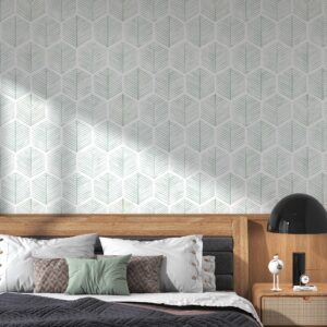 Modern Peel and Stick Wallpaper 17.3''×78.8'' Geometric Wallpaper Boho Contact Paper Green and White Self-Adhesive Wallpaper Removable Decorative Wallpaper for Bedroom Bathroom Cabinets Decor Vinyl