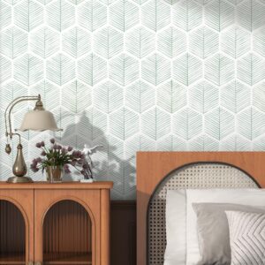 Modern Peel and Stick Wallpaper 17.3''×78.8'' Geometric Wallpaper Boho Contact Paper Green and White Self-Adhesive Wallpaper Removable Decorative Wallpaper for Bedroom Bathroom Cabinets Decor Vinyl