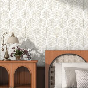 Modern Peel and Stick Wallpaper 17.3''×78.8'' Self Adhesive Wallpaper Boho Contact Paper Beige and White Geometric Wallpaper Removable Decorative Wallpaper for Bedroom Bathroom Cabinets Decor Vinyl