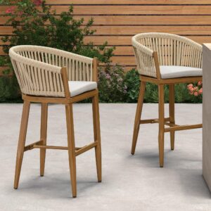 purple leaf outdoor bar height stools set of 2 patio metal modern wicker bar chairs woven aluminum barstools with back and cushions for balcony garden indoor kitchen poolside teak