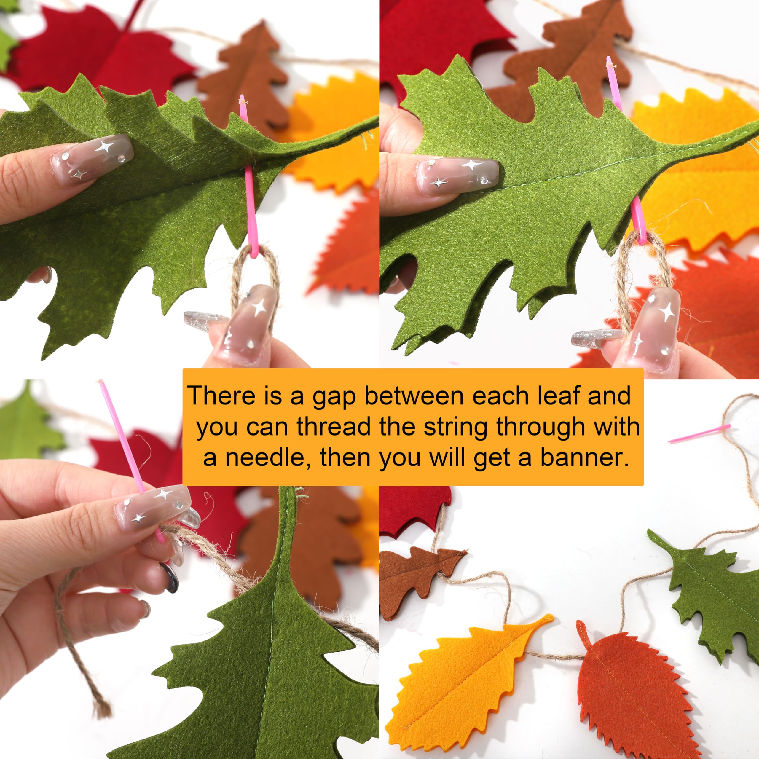 Felt Fall Leaf Garland - Double Layers Felt Leaves Banner, Fall Decorations for Mantle, Thanksgiving Decorations