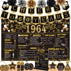 60th birthday decorations for men women,16pcs back in 1964 party banner decorations,including vintage 1964 backdrop,cheers to 60 years banner,7 hanging swirl,1964 poster anniversary card,6 paper poms