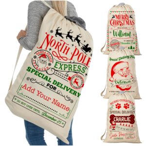 custom christmas santa sack, personalized xmas sacks, customized drawstring gift bag for presents, north pole gifts pouch (small)