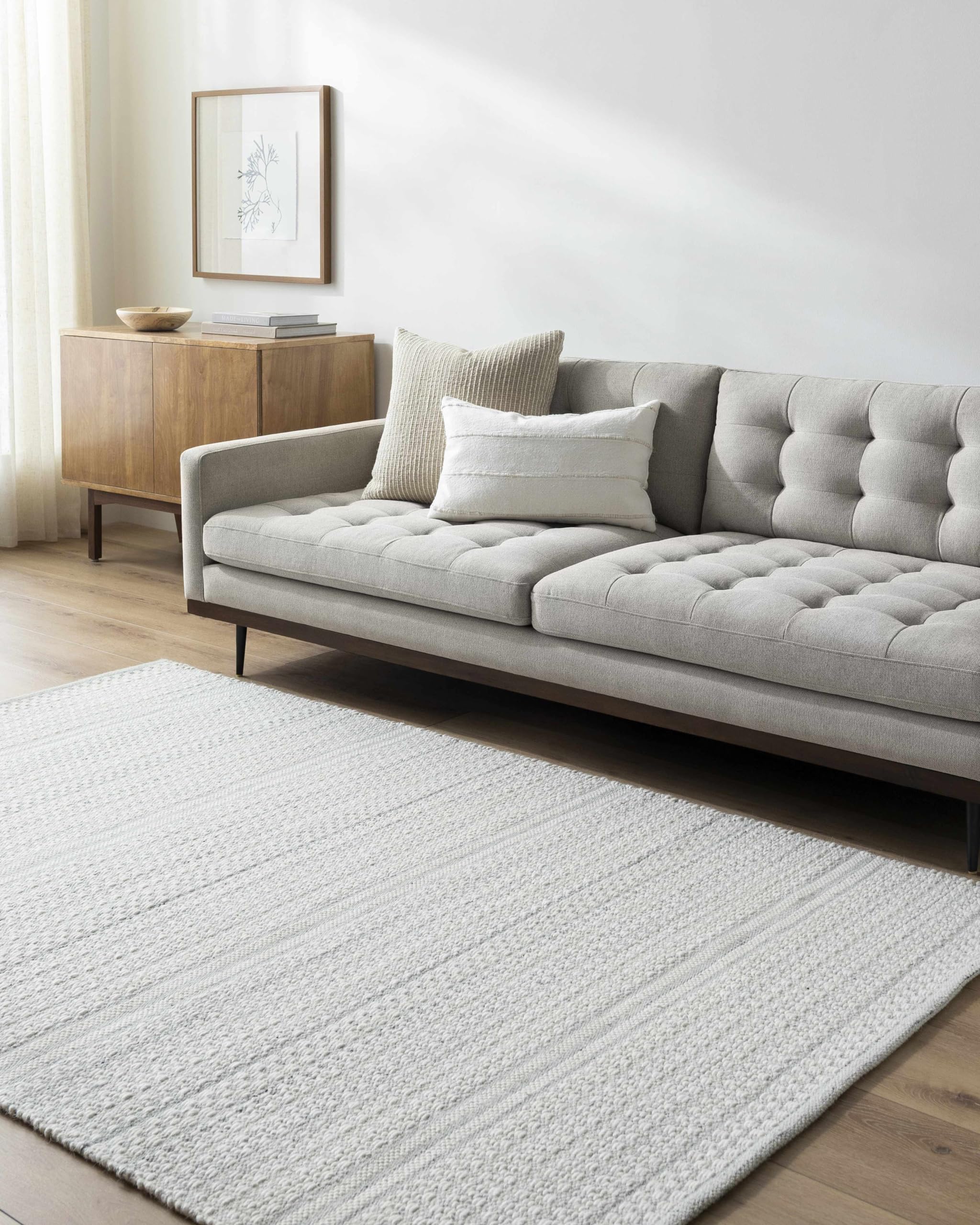 Hauteloom Kendi Wool Living Room, Bedroom Area Rug - Modern Farmhouse - Neutral Bohemian Boho - Light Gray, White - 3'6" x 5'6"