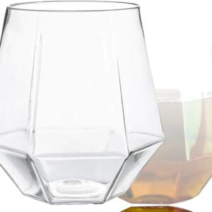 24 count Diamond Unbreakable Stemless Plastic Wine Champagne Glasses Disposable Shatterproof BPA-Free Wine Glasses Indoor Outdoor Ideal for Home Office Bars, Wedding 12 Ounce Cup (Clear)