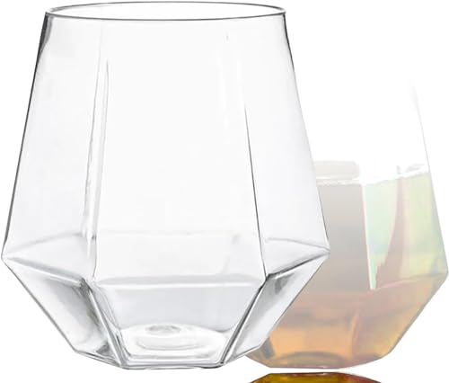 24 count Diamond Unbreakable Stemless Plastic Wine Champagne Glasses Disposable Shatterproof BPA-Free Wine Glasses Indoor Outdoor Ideal for Home Office Bars, Wedding 12 Ounce Cup (Clear)