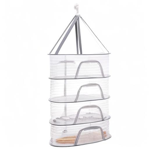 Coloch 4 Layer Herb Drying Rack with Zipper, Hanging Mesh Net Collapsible Food Drying Fish Net Hanging Basket Dryer Net for Seeds, Buds, Fruits, Vegetables, Herbs, Fish, Clothes, Doll