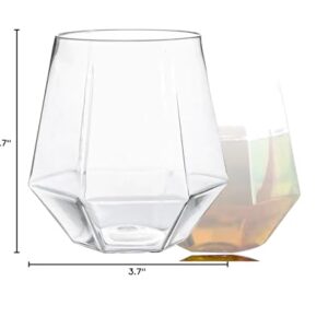 24 count Diamond Unbreakable Stemless Plastic Wine Champagne Glasses Disposable Shatterproof BPA-Free Wine Glasses Indoor Outdoor Ideal for Home Office Bars, Wedding 12 Ounce Cup (Clear)