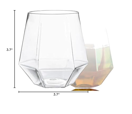 24 count Diamond Unbreakable Stemless Plastic Wine Champagne Glasses Disposable Shatterproof BPA-Free Wine Glasses Indoor Outdoor Ideal for Home Office Bars, Wedding 12 Ounce Cup (Clear)