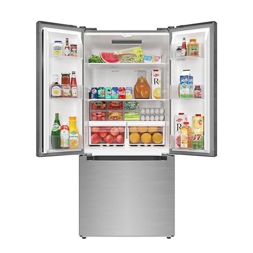 KoolMore KM-RERFDSS-18C 30-Inch and 18.5 cu. ft. Counter Depth French Refrigerator with Three Doors and Deep Freezer in Stainless-Steel, Silver