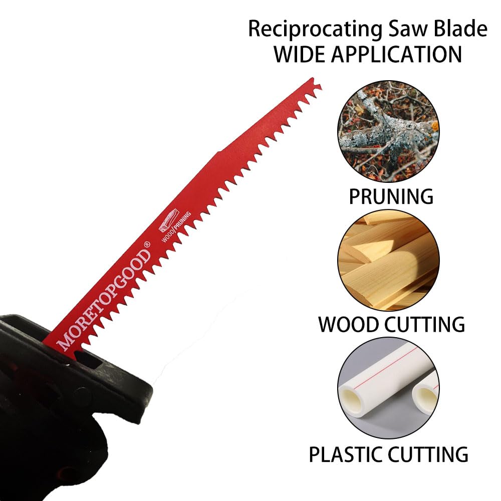 MORETOPGOOD Wood Pruning Reciprocating Saw Blades,6 Inch Saw Blades for Trees Wood Cutting, Wood Saw Blades (5 Pack/5TPI)