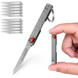 Joycube Small Keychain Knife, Mini Folding Pocket Knife with 10pcs Replaceable Surgical Blades, Scalpels Utility Knives, EDC Box Cutter for Women and Men