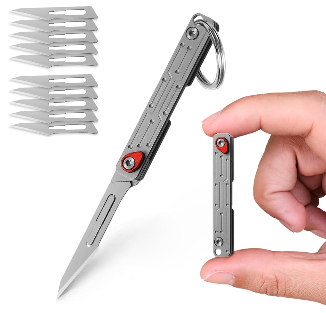 Joycube Small Keychain Knife, Mini Folding Pocket Knife with 10pcs Replaceable Surgical Blades, Scalpels Utility Knives, EDC Box Cutter for Women and Men