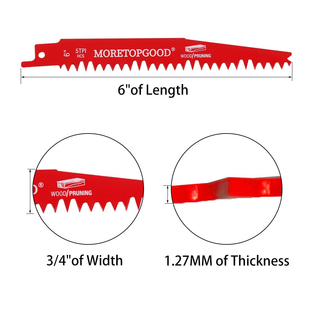 MORETOPGOOD Wood Pruning Reciprocating Saw Blades,6 Inch Saw Blades for Trees Wood Cutting, Wood Saw Blades (5 Pack/5TPI)