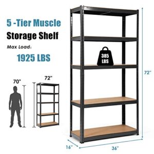 ERGOMASTER 5 Tier Utility Shelves Rack Garage Heavy Duty Steel Metal Shelving Unit with Adjustable Design, Bolt-Free Assembly & 380 LBS Wight Capacity Per Tier（Black-Set of 2）