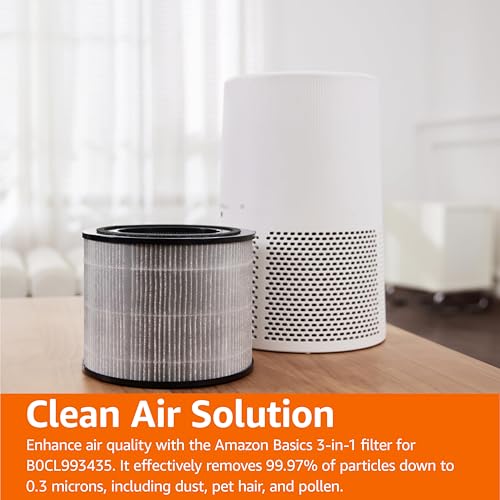 Amazon Basics - Air Purifier Replacement 3-In-1 Filter for Amazon Basics Air Purifier B0CL993435 (NOT for other models), Covers Up to 1067 Sq Ft, 1 Pack