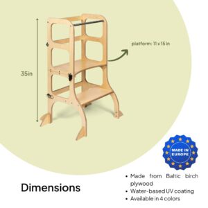 Ette Tete STEP'n'SIT® • Montessori Helper Tower - Table • Convertible Step Stool 2-in-1 with Support Legs (with Brass Clasps, White)