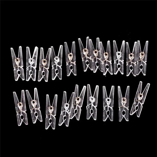 20Pcs Clear 2.5cm Plastic Clothes Pins,Clothes Line String Clips, Mini Clothes Pins, Photo Paper Peg Pins Craft Clips Clothes Pins