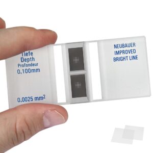 Hemocytometer Cell Counting Chamber,Improved Neubauer Blood Counting Chamber with Bright Line and 2 pcs Cover Glass Plates