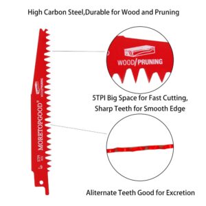 MORETOPGOOD Wood Pruning Reciprocating Saw Blades,6 Inch Saw Blades for Trees Wood Cutting, Wood Saw Blades (5 Pack/5TPI)