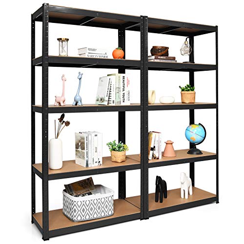 ERGOMASTER 5 Tier Utility Shelves Rack Garage Heavy Duty Steel Metal Shelving Unit with Adjustable Design, Bolt-Free Assembly & 380 LBS Wight Capacity Per Tier（Black-Set of 2）