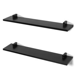 Gronda Black Floating Shelves for Wall 24 Inch Wood Floating Shelves Wall Mounted Wooden Shelf Set of 2, Modern Wall Decor Organizer for Bedroom, Kitchen, Office, Living Room