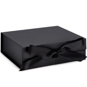 johouse black gift box, 10.5" x 7.5" x 3.1" gift boxes with lids for presents, magnetic closure collapsible gift box with ribbon for groomsman proposal gift, birthdays, halloween, weddings