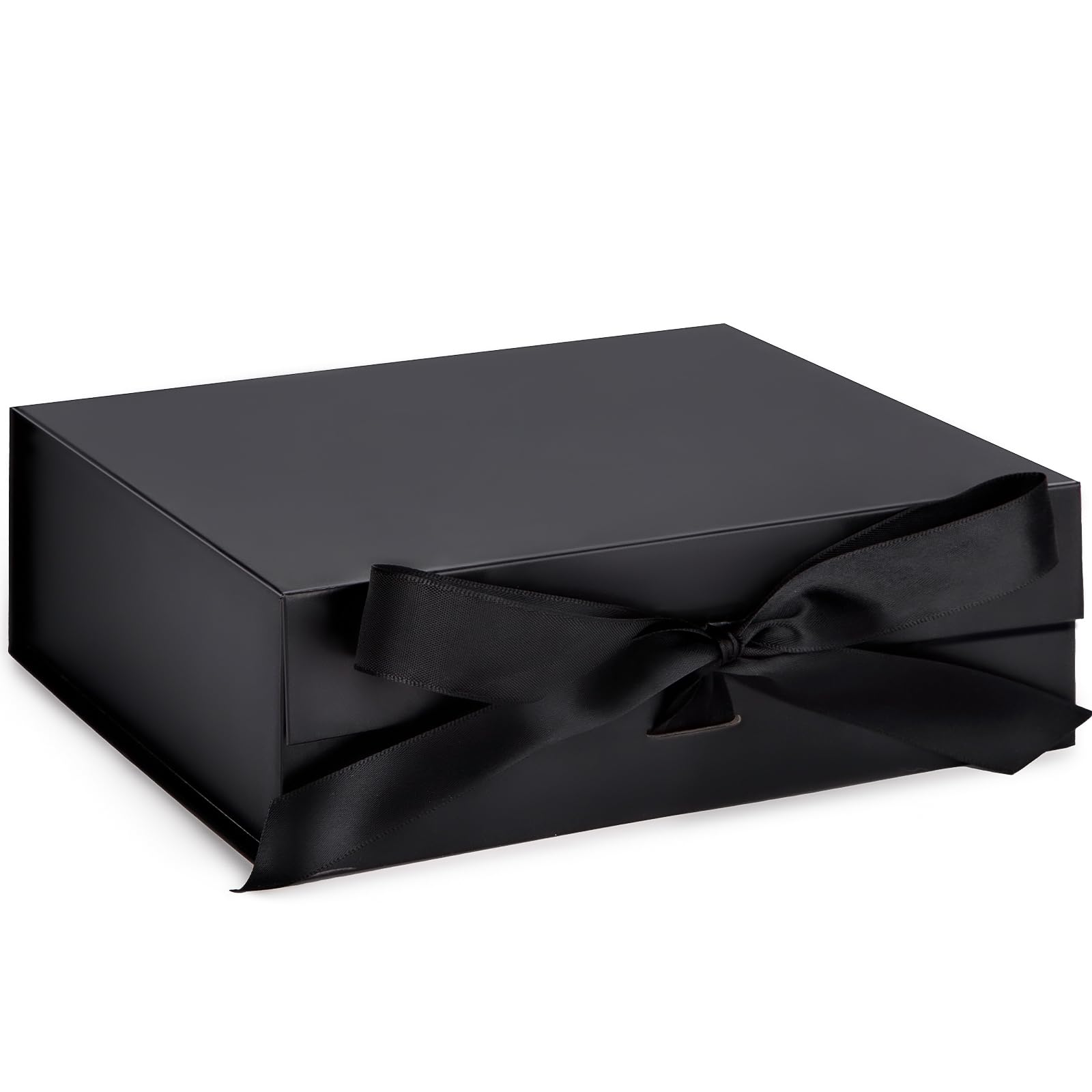 JOHOUSE Black Gift Box, 10.5" x 7.5" x 3.1" Gift Boxes with Lids for Presents, Magnetic Closure Collapsible Gift Box with Ribbon For Groomsman Proposal Gift, Birthdays, Halloween, Weddings