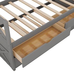 RORIGAT Twin Size Daybed with Trundle and Drawers,Multi-Functional Solid Pinewood Bedframe for Boys/Girls/Adult,No Box Spring Needed,Gray