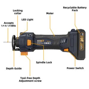 Cordless Drywall Cut Out Tool, MAXXT 20V Drywall Rotary Saw 28000 RPM with 2.0Ah Battery and Quick Charger, Tool Free Depth Adjustment, Drywall Cutting Tool for Plywood/Wood/Drywall(Included 2 Bits)