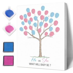 funny baby shower guest book party game, gender reveal fingerprint leaves tree, gender reveal baby shower party ideas, gender reveal keepsake, special meaningful canvas decoration