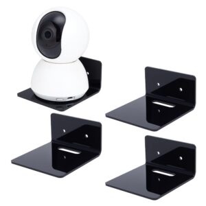 pandahall 4pcs floating wall shelves black acrylic shelves small shelf display hanging shelves for smart speaker webcams camera router with cable clips, adhesive & drilling installation