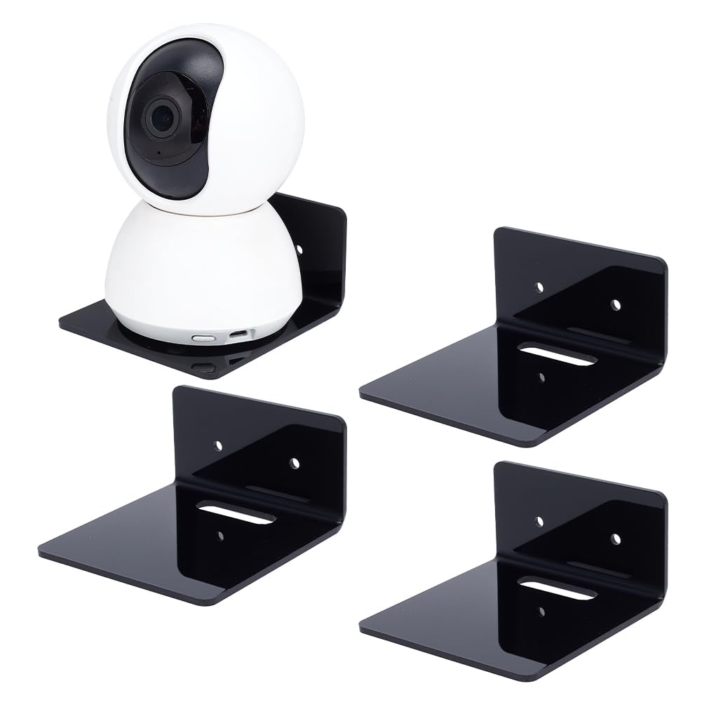 PandaHall 4pcs Floating Wall Shelves Black Acrylic Shelves Small Shelf Display Hanging Shelves for Smart Speaker Webcams Camera Router with Cable Clips, Adhesive & Drilling Installation