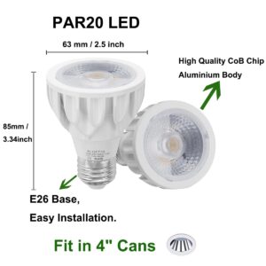 PAR20 LED Bulb 12W, Recessed Narrow Flood Light, Dimmable COB Spot Lamp (100W Halogen Equivalent), E26 Medium Base, 36 Degree Beam Angle, AC 120V, 1200 Lumens, 4000K, Pack of 2 (Natural White)