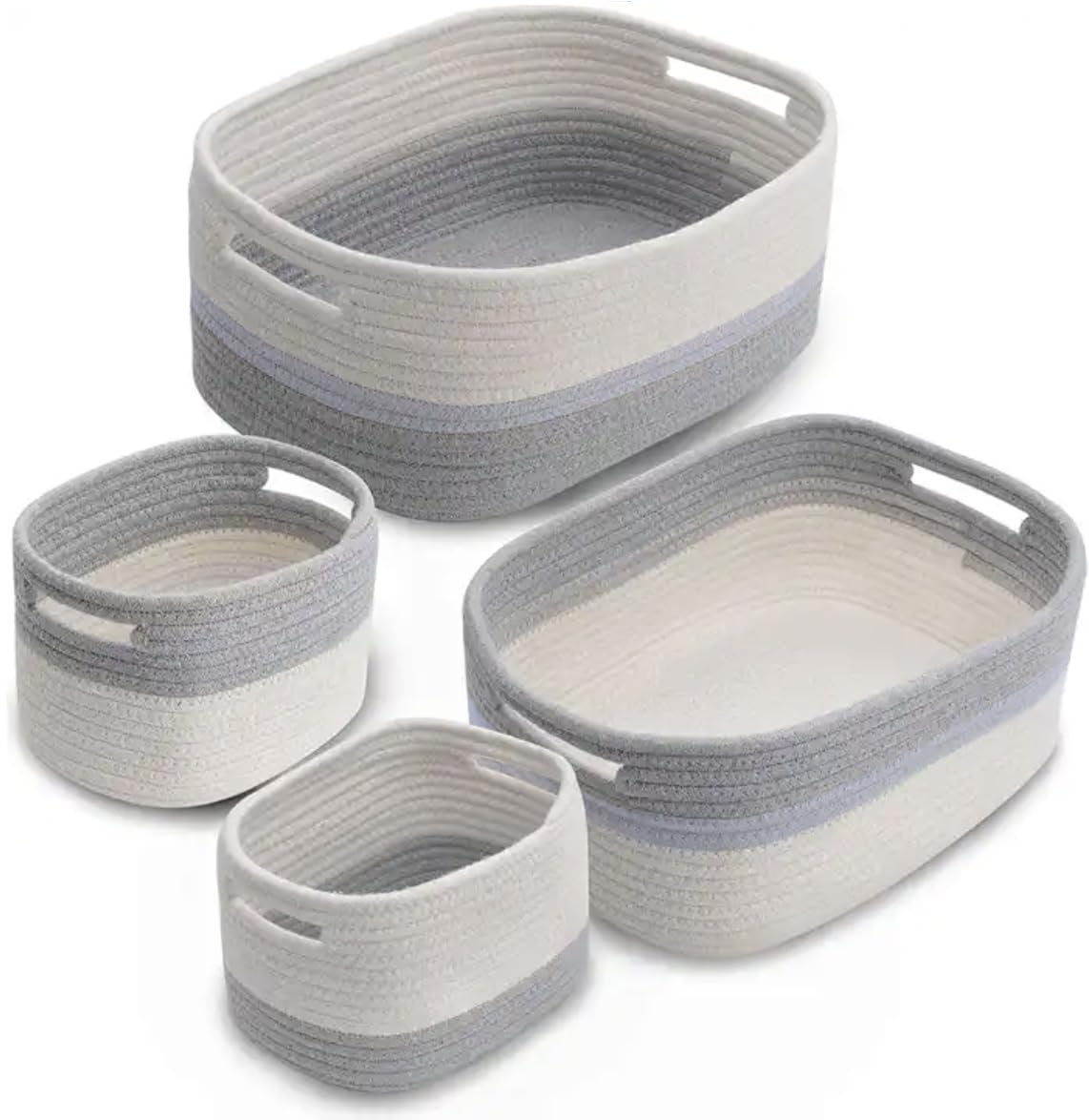 Cotton Rope Storage Basket Set of 4 with Handles