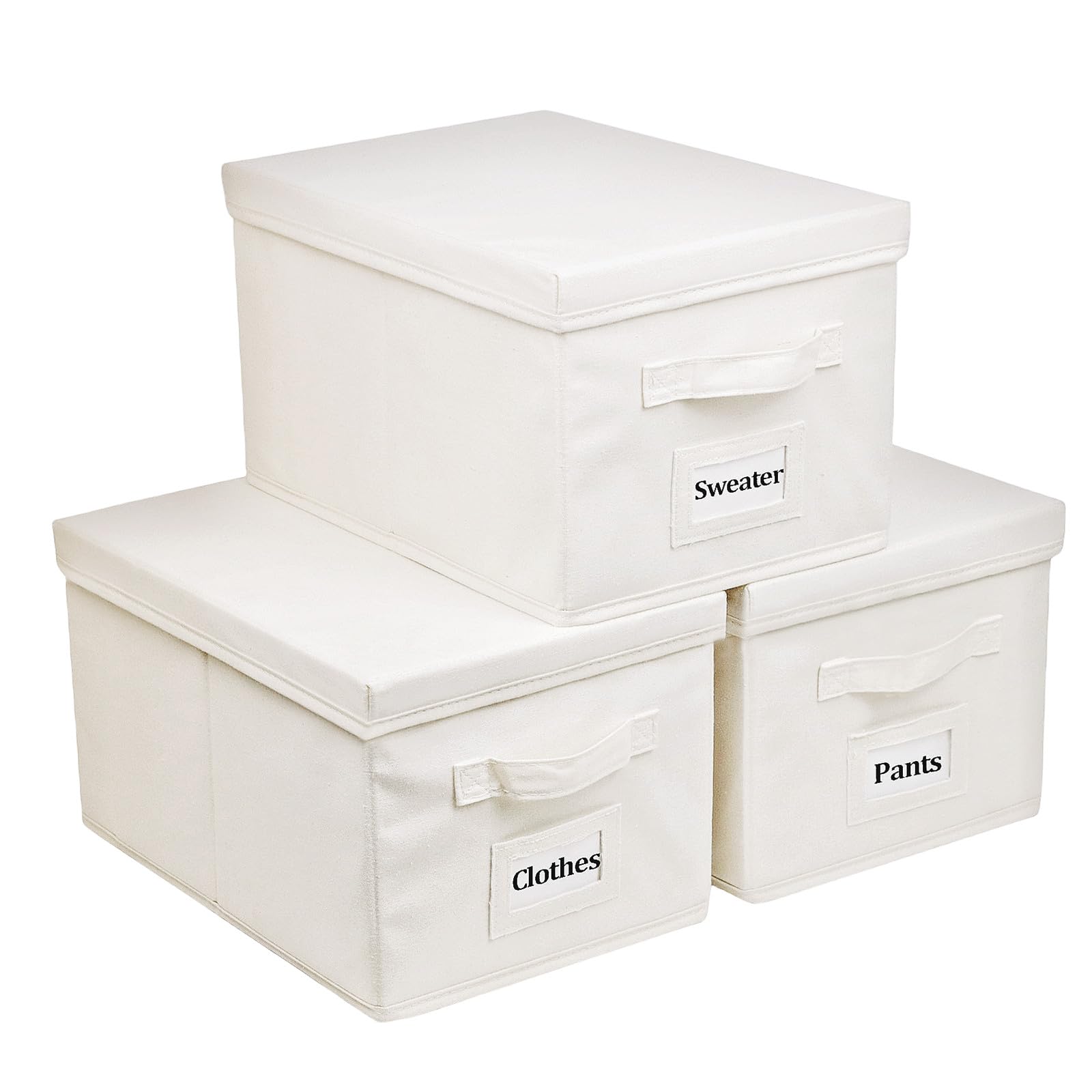 Fordonral 3 Pcs Closet Storage Bins with Lids & Lable & Handles, 15" 22 Quart Collapsible Fabric Stackable Storage Bin Cube Organizer Lidded Organizing Boxes Storage Containers