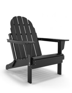 folding adirondack chair - durable hdpe poly lumber all-weather resistant, foldable oversized balcony porch patio outdoor chair for lawn, backyard, deck, garden, camping - easy installation, black