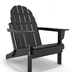 Folding Adirondack Chair - Durable HDPE Poly Lumber All-Weather Resistant, Foldable Oversized Balcony Porch Patio Outdoor Chair for Lawn, Backyard, Deck, Garden, Camping - Easy Installation, Black