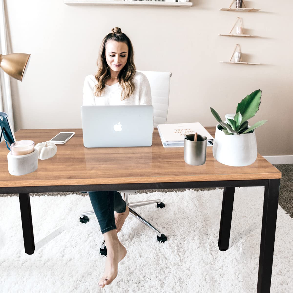 BEST BOARD Writing Computer Desk Modern Simple Study Desk Industrial Style Laptop Table for Home Office Brown Notebook Desk (24x63 Inches)