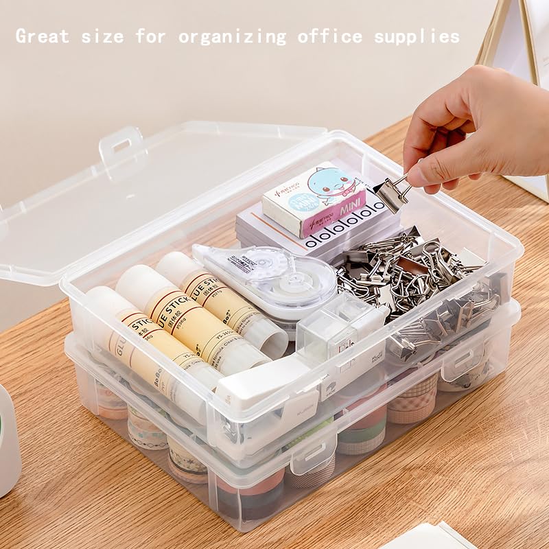 Vidifor Plastic Storage Containers with Latching Lid for Art Craft Supply, Crayon, Pencil Box, Photos, Washi Tape (White Empty -1 pack)