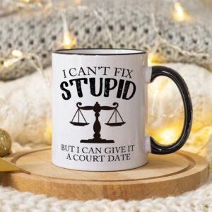 Yanprint Lawyer Judge Coffee Mug Gifts,I Can't Fix Stupid But I Can Give It A Court Date,Funny Witty Attorney US Court Feminist Law Judge Jury Legal Practitioner Defender Cup 11oz